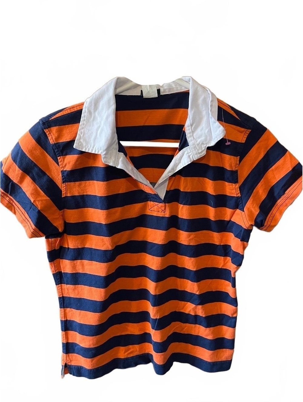 VTG Y2K J.Crew Classic Striped Polo Shirt XL Orange and Navy Blue
